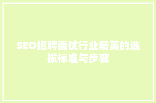 SEO招聘面试行业精英的选拔标准与步骤