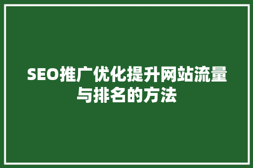 SEO推广优化提升网站流量与排名的方法