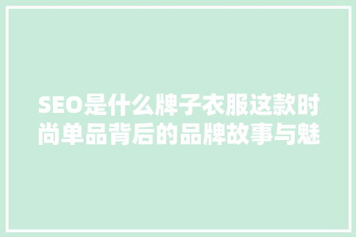 SEO是什么牌子衣服这款时尚单品背后的品牌故事与魅力