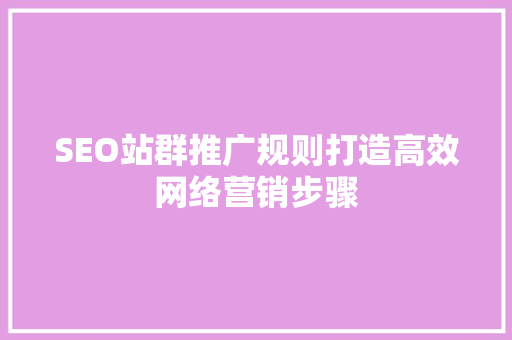 SEO站群推广规则打造高效网络营销步骤
