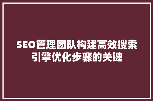 SEO管理团队构建高效搜索引擎优化步骤的关键