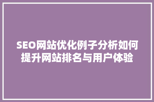 SEO网站优化例子分析如何提升网站排名与用户体验