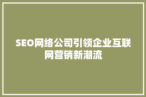 SEO网络公司引领企业互联网营销新潮流