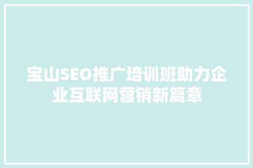 宝山SEO推广培训班助力企业互联网营销新篇章