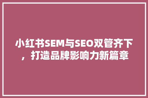 小红书SEM与SEO双管齐下，打造品牌影响力新篇章