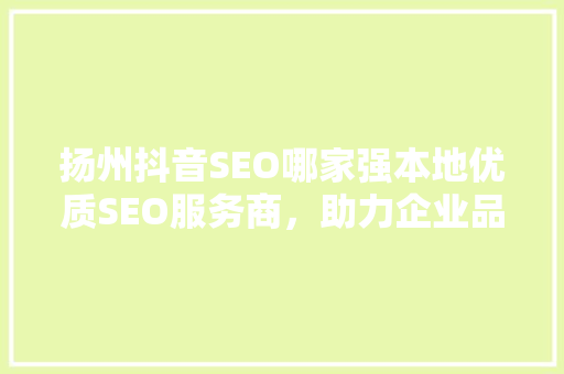 扬州抖音SEO哪家强本地优质SEO服务商，助力企业品牌腾飞