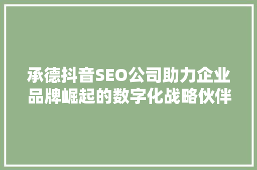 承德抖音SEO公司助力企业品牌崛起的数字化战略伙伴