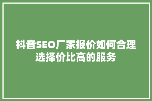 抖音SEO厂家报价如何合理选择价比高的服务  第1张