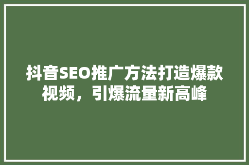 抖音SEO推广方法打造爆款视频，引爆流量新高峰
