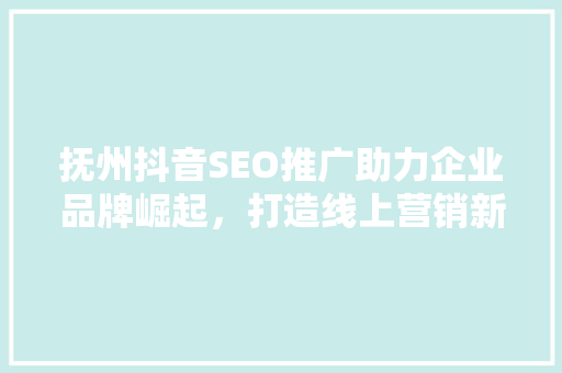 抚州抖音SEO推广助力企业品牌崛起，打造线上营销新格局