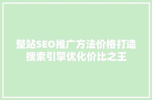 整站SEO推广方法价格打造搜索引擎优化价比之王