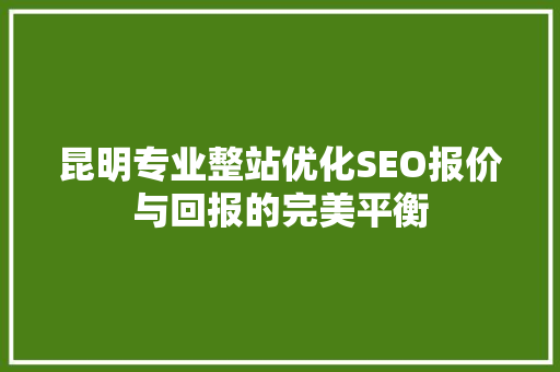 昆明专业整站优化SEO报价与回报的完美平衡