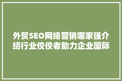 外贸SEO网络营销哪家强介绍行业佼佼者助力企业国际化发展