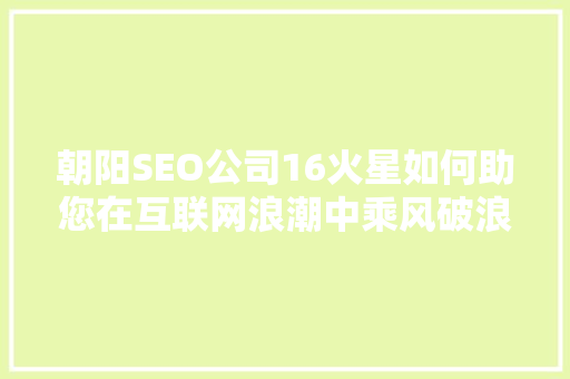 朝阳SEO公司16火星如何助您在互联网浪潮中乘风破浪