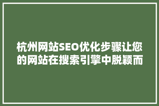 杭州网站SEO优化步骤让您的网站在搜索引擎中脱颖而出