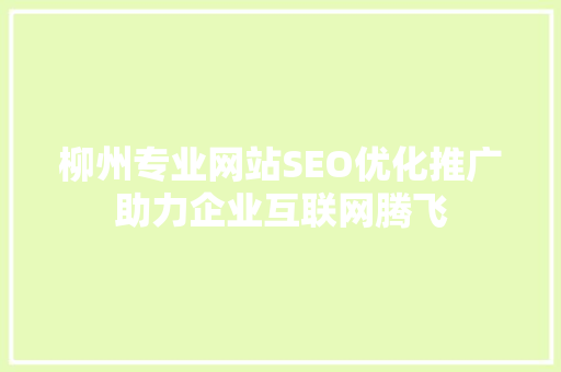 柳州专业网站SEO优化推广助力企业互联网腾飞
