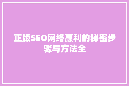 正版SEO网络赢利的秘密步骤与方法全
