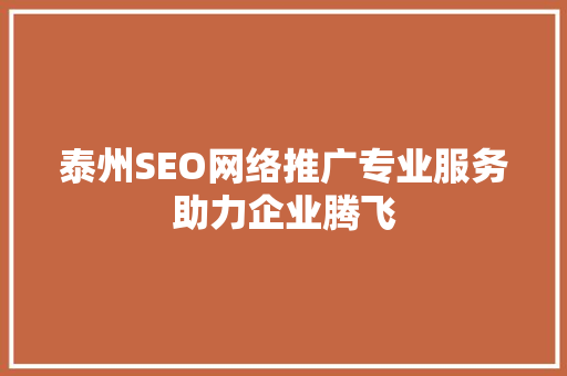 泰州SEO网络推广专业服务助力企业腾飞