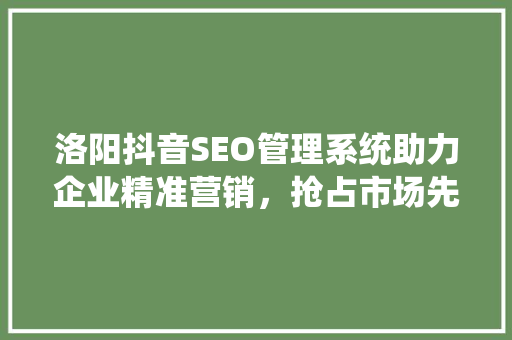 洛阳抖音SEO管理系统助力企业精准营销，抢占市场先机