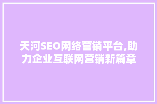 天河SEO网络营销平台,助力企业互联网营销新篇章