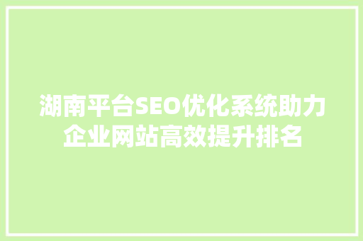 湖南平台SEO优化系统助力企业网站高效提升排名