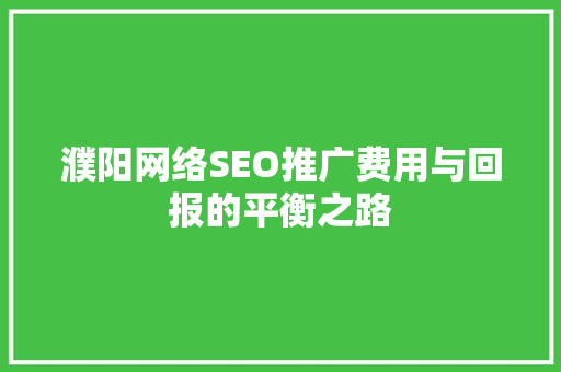 濮阳网络SEO推广费用与回报的平衡之路