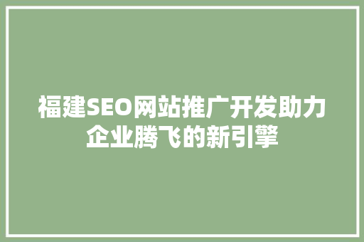 福建SEO网站推广开发助力企业腾飞的新引擎