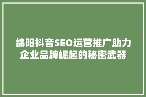 绵阳抖音SEO运营推广助力企业品牌崛起的秘密武器