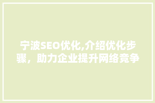 宁波SEO优化,介绍优化步骤，助力企业提升网络竞争力