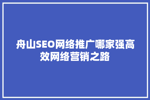 舟山SEO网络推广哪家强高效网络营销之路