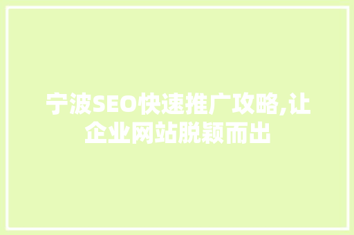 宁波SEO快速推广攻略,让企业网站脱颖而出
