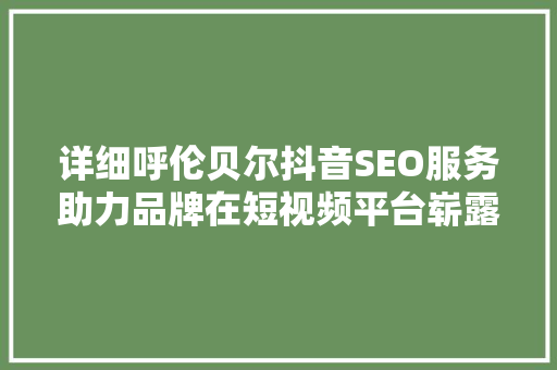详细呼伦贝尔抖音SEO服务助力品牌在短视频平台崭露头角