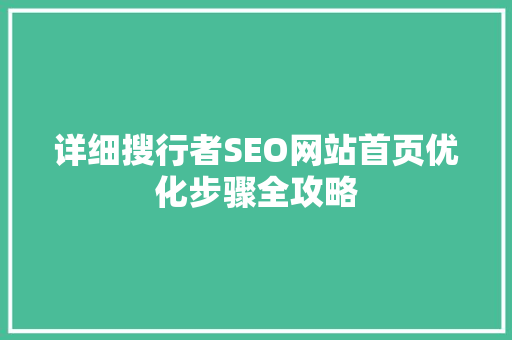详细搜行者SEO网站首页优化步骤全攻略