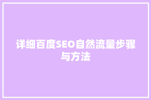 详细百度SEO自然流量步骤与方法