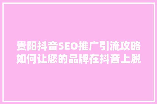 贵阳抖音SEO推广引流攻略如何让您的品牌在抖音上脱颖而出