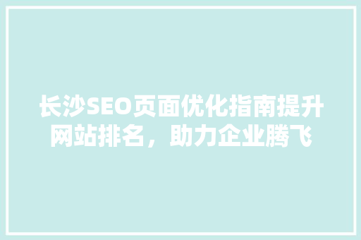 长沙SEO页面优化指南提升网站排名，助力企业腾飞