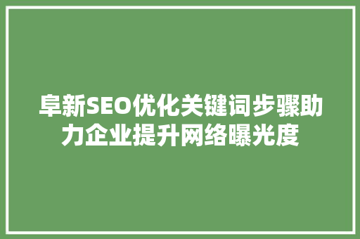 阜新SEO优化关键词步骤助力企业提升网络曝光度