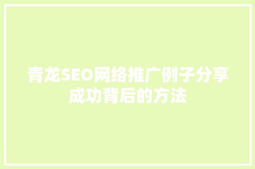 青龙SEO网络推广例子分享成功背后的方法