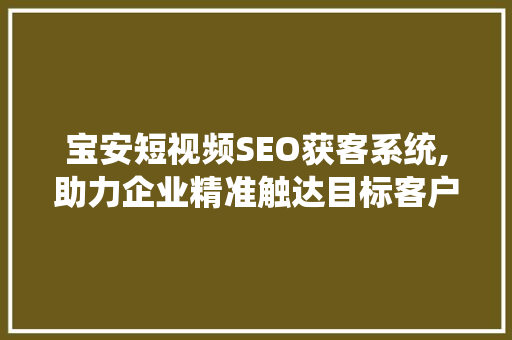 宝安短视频SEO获客系统,助力企业精准触达目标客户，实现业绩飞跃  第1张