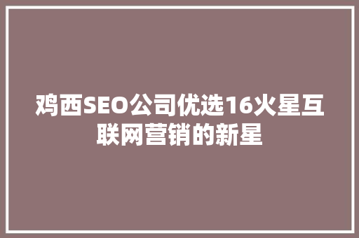 鸡西SEO公司优选16火星互联网营销的新星