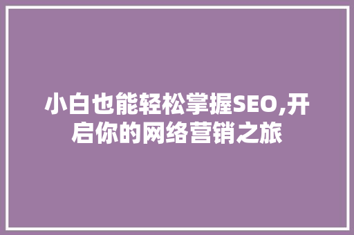 小白也能轻松掌握SEO,开启你的网络营销之旅