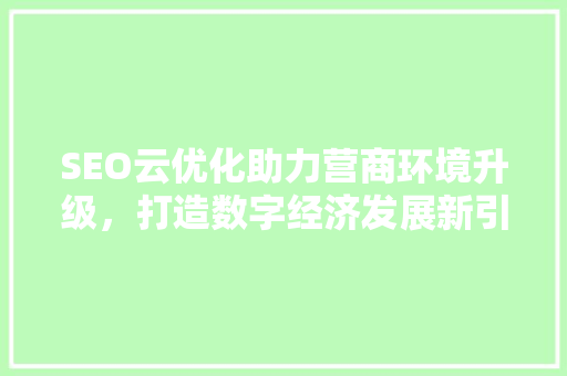 SEO云优化助力营商环境升级，打造数字经济发展新引擎