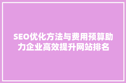 SEO优化方法与费用预算助力企业高效提升网站排名
