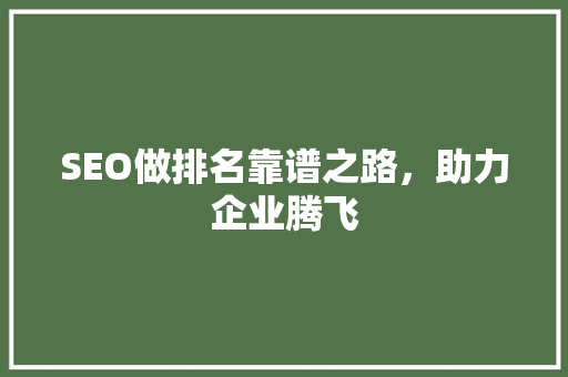 SEO做排名靠谱之路，助力企业腾飞