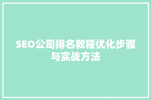SEO公司排名教程优化步骤与实战方法