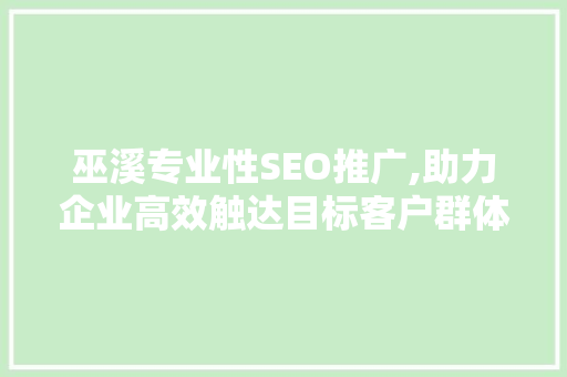 巫溪专业性SEO推广,助力企业高效触达目标客户群体  第1张