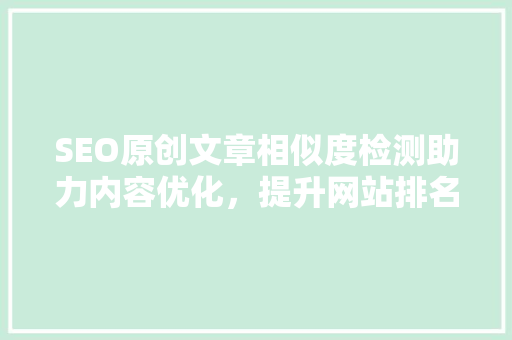SEO原创文章相似度检测助力内容优化，提升网站排名