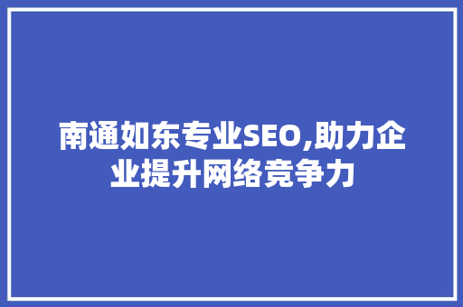 南通如东专业SEO,助力企业提升网络竞争力
