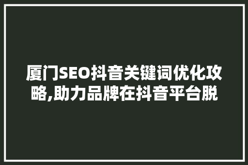 厦门SEO抖音关键词优化攻略,助力品牌在抖音平台脱颖而出