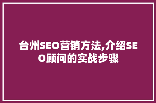 台州SEO营销方法,介绍SEO顾问的实战步骤